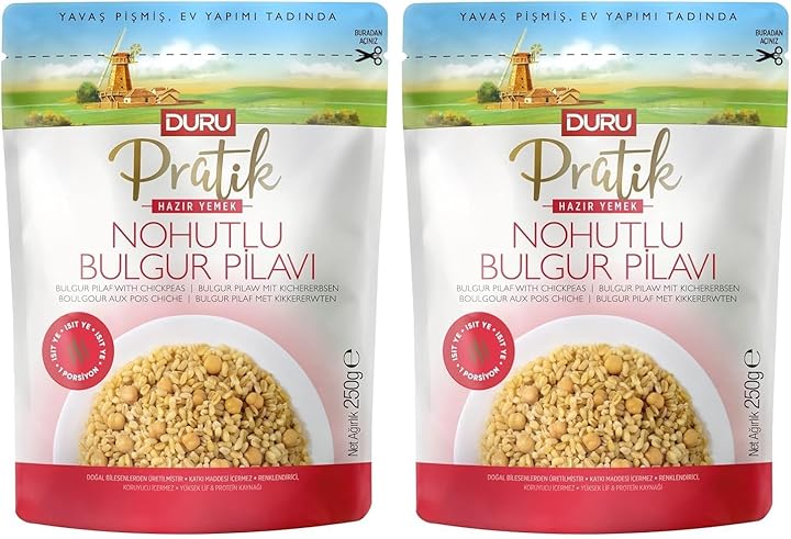 Duru Pratik Hazır Yemek – Nohutlu Bulgur Pilavı 250g, Doğal ve Katkısız | Hızlı Hazırlık, Besleyici ve Lezzetli 2li paket