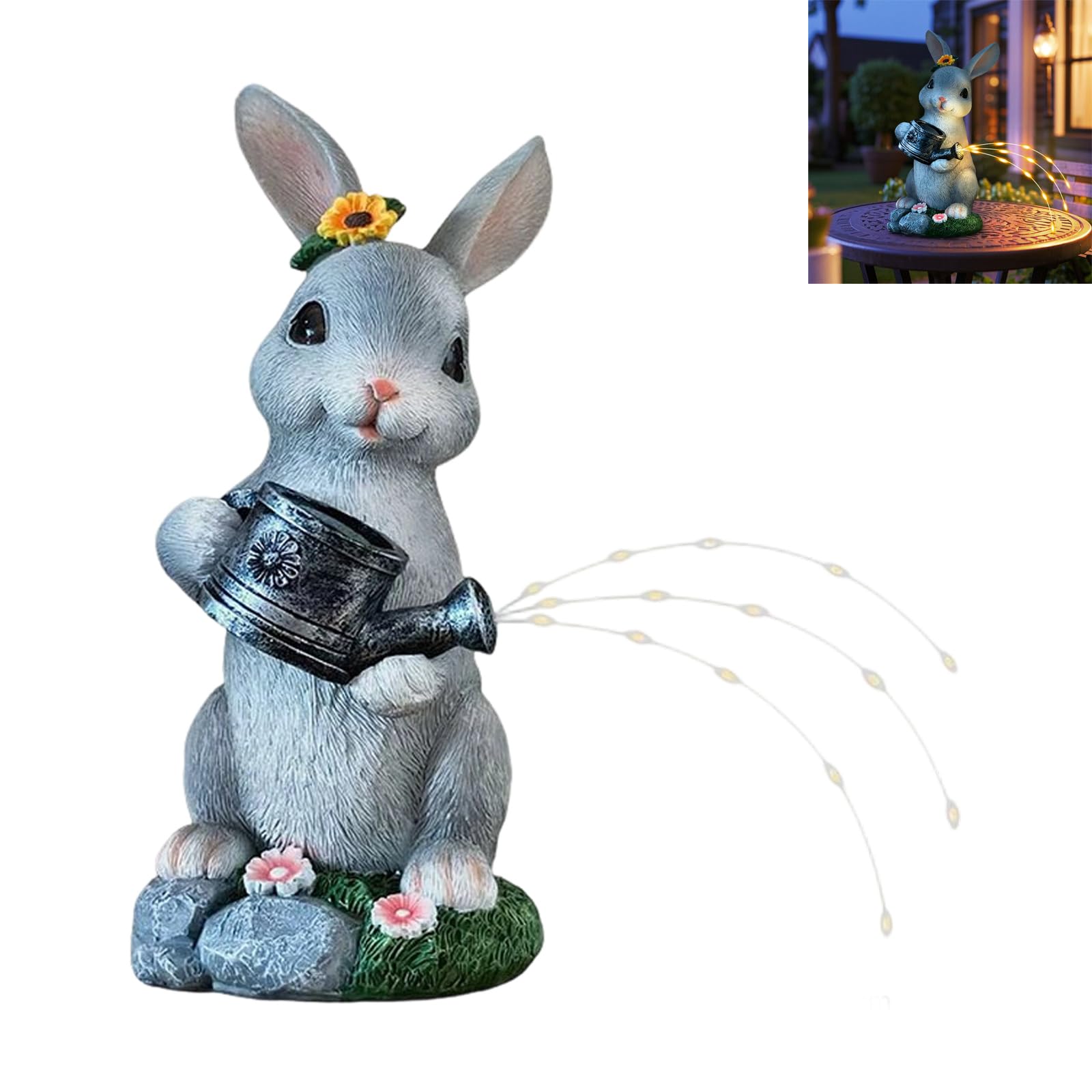 Kaeltsyn Rabbits Garden Statues with Solar Lights Outdoor Decoration Resin Figurine Lawns Ornament for Patio, Balcony, Yard Solar Garden Statues Outdoor Decoration