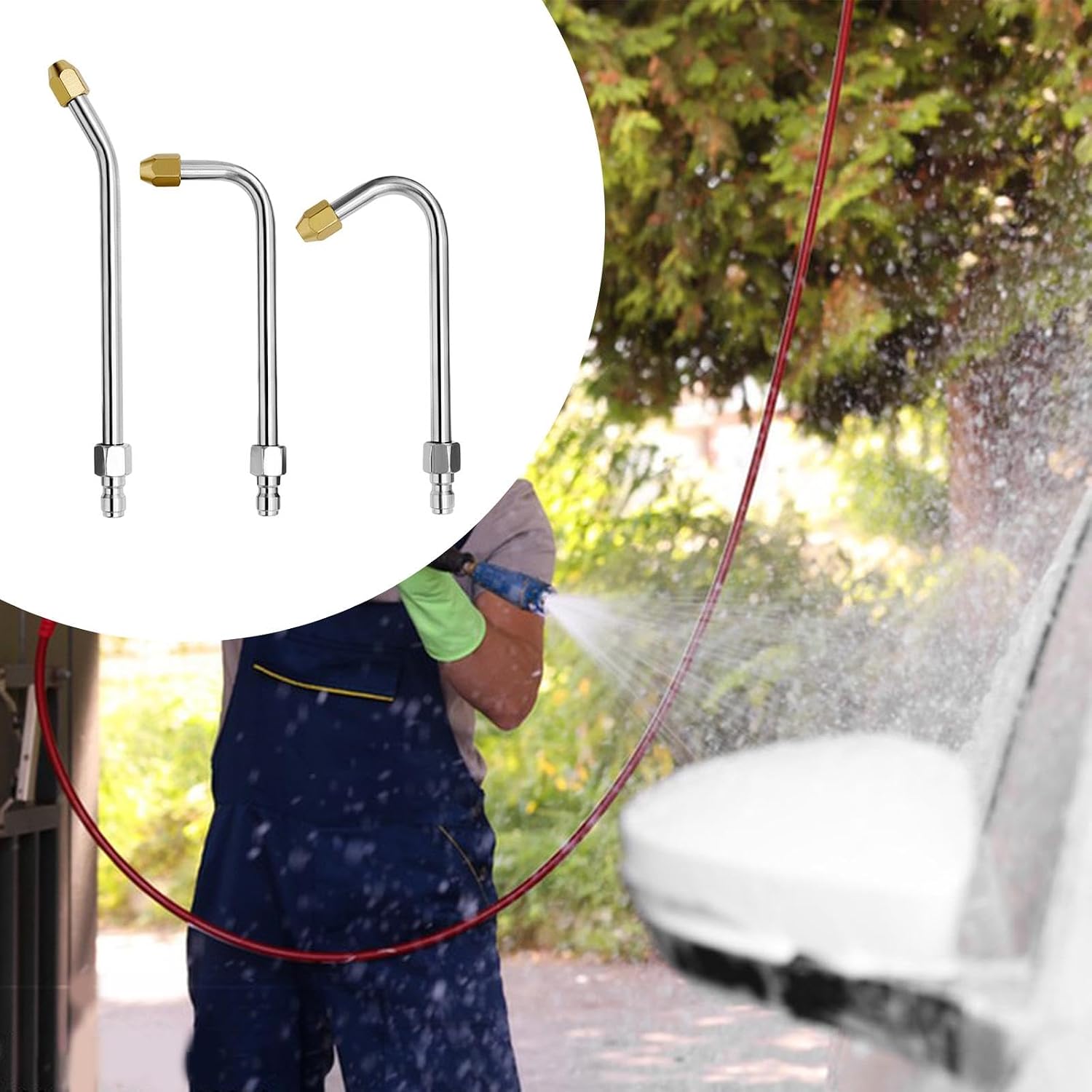 3Pcs Pressure Washer Extension Wand 90° 25° Curved Rod 1/4" Quick Connect Fittings Power Washer Lance for Lawn Roofs Washing Silver