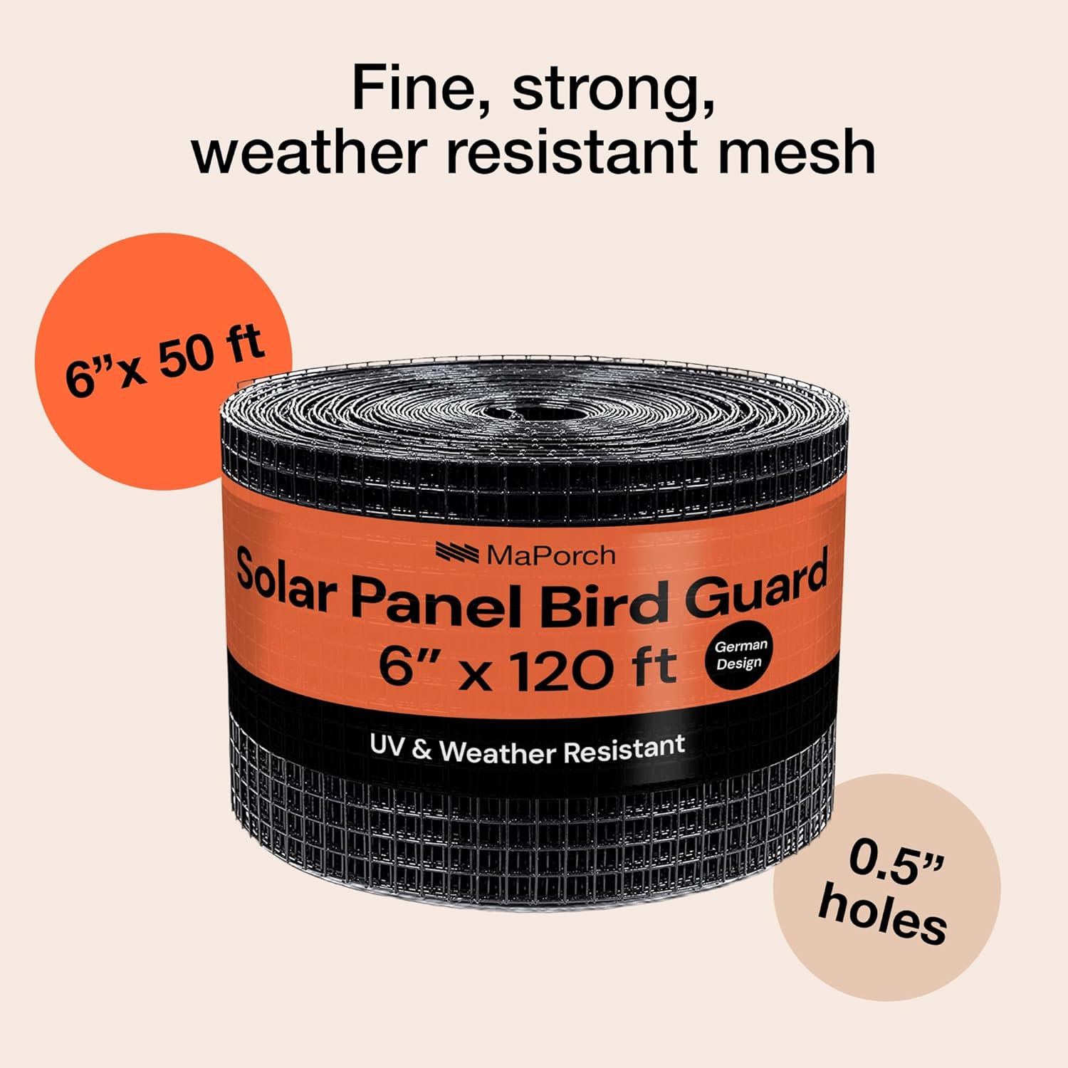 MaPorch Solar Panel Squirrel Netting - PVC Coated Galvanized Steel Mesh - 6 in x 50 ft Black, Under Fence Barrier Mesh - Squirrel Wire Guard & Bird Netting, Solar Panel Protection & Garden Fencing
