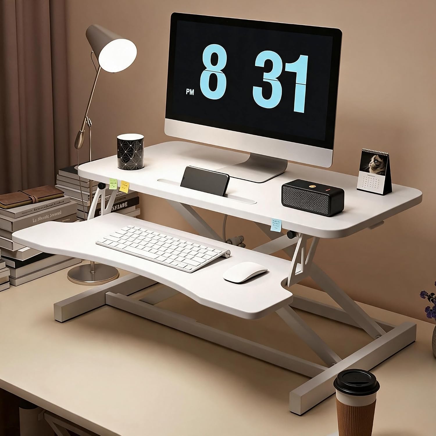 32 Inch Desk Converter, Height Adjustable Sit to Stand Riser, Dual Monitor and Laptop Workstation with Wide Keyboard Tray Xmas,Gift for Mother's Day (White)