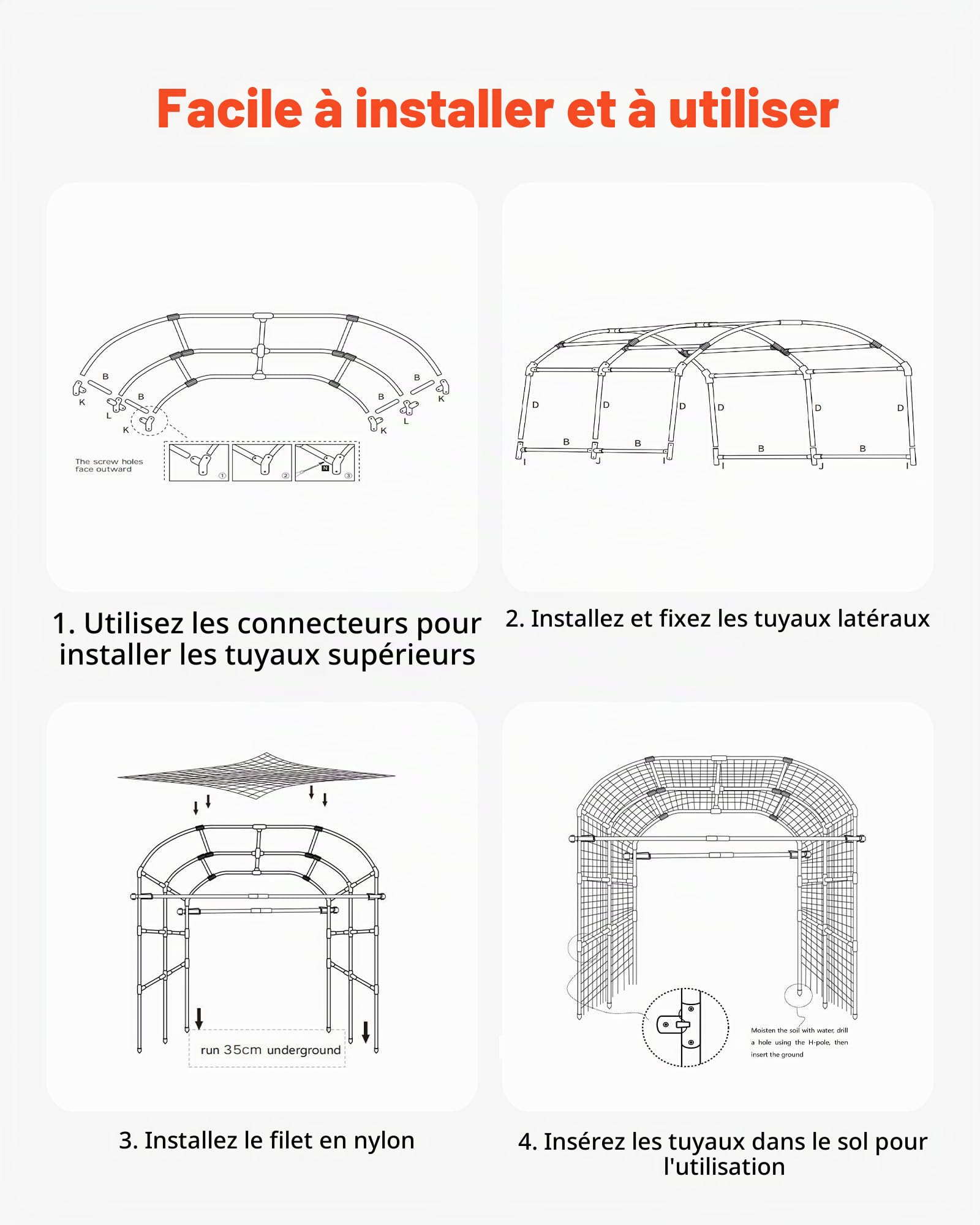 VEVOR Treillis à Concombres Forme Arche Treillis de Jardin Métal Support Plante Grimpante Extérieur pour Vignes, Pois, Haricots, Courgettes, Tomates, Fleurs, Revêtement Plastique PE, 181x165x210 cm