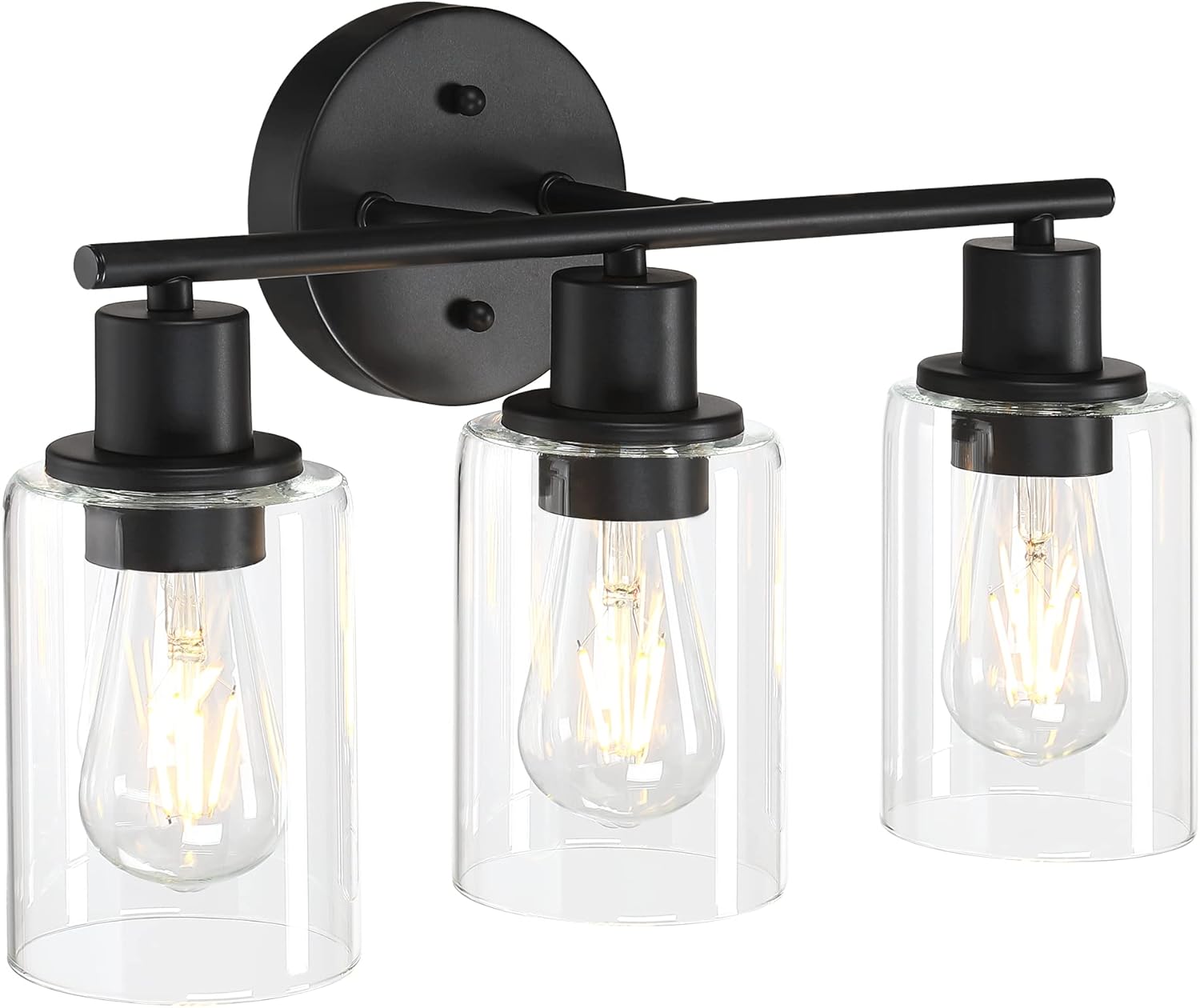 Revtronic 41953 3-Light Vanity Lights, Matte Black, 17 Inch Bathroom Wall Light Fixture Over Mirror, Modern Farmhouse Lighting for Kitchen Closet, Bath Sconce Lamp with Clear Glass Shade - ETL Listed - - 