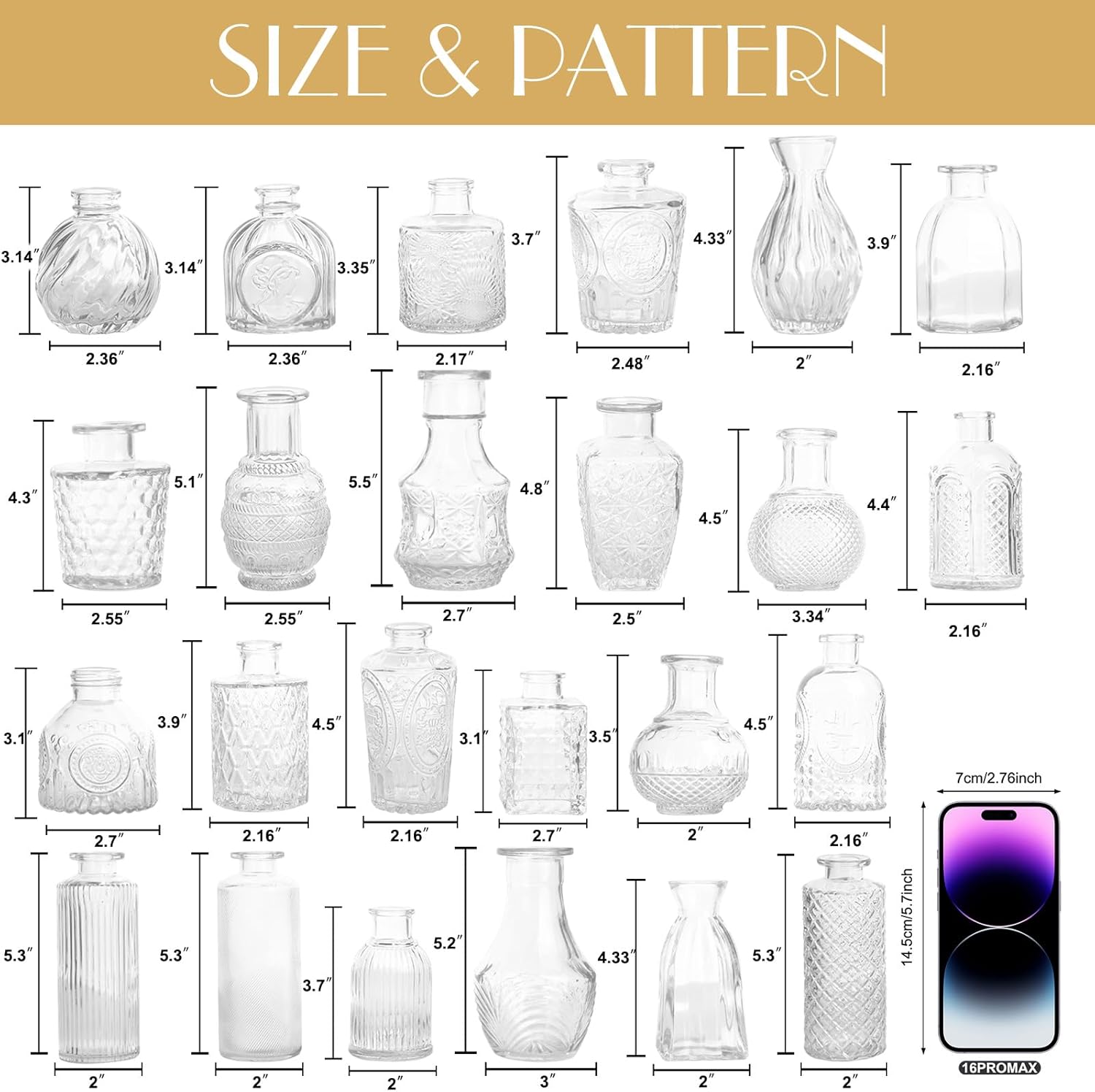 Petal Petite Glass Vase Set of 24 Small Clear Glass Bud Vases, Mini Vintage Flower Vases for Wedding Centerpieces & Table Décor, Champagne Vases in Bulk for Single Stem, Home and Office Decor