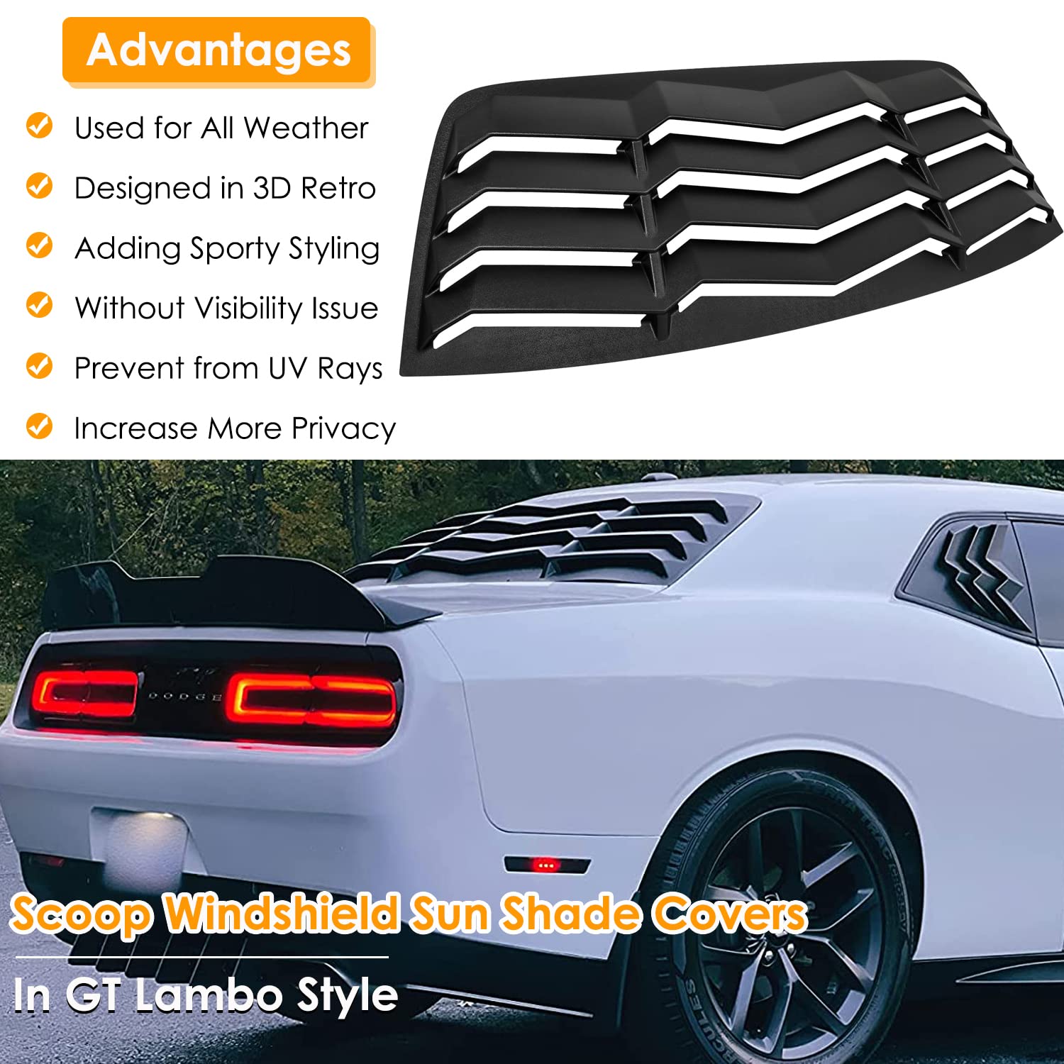 毎日更新 Rear+Side Window Louvers for Dodge Challenger 20082021 Windshield