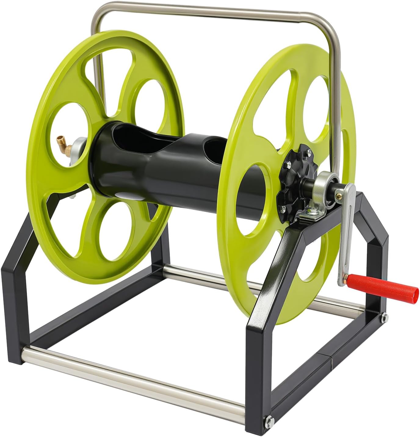 Heavy Duty Garden Hose Reel, Floor Mount Manual Rewind Water Hose Holder with Handle & 360° Swivel Nozzle, 328.1FT Capacity for 0.55-Inch Hose, for Yard, Lawn, Pet Washing & Car Cleaning