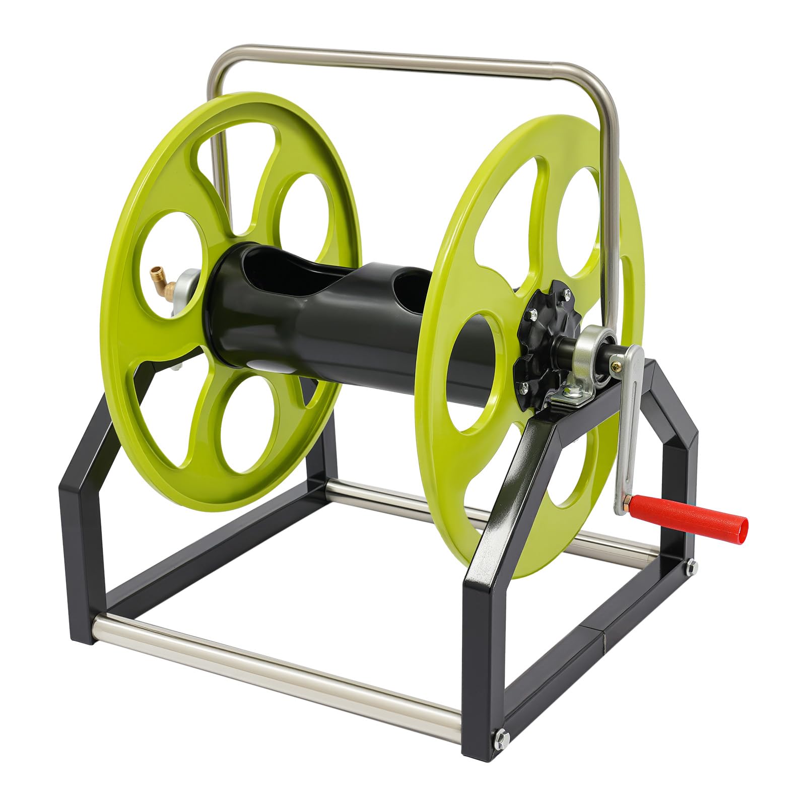 Carrete de manguera de jardín resistente, carrete de manguera de metal para montaje en suelo/pared para carrete de manguera de 5/8 pulgadas, soporta hasta 328 pies (manguera no incluida)