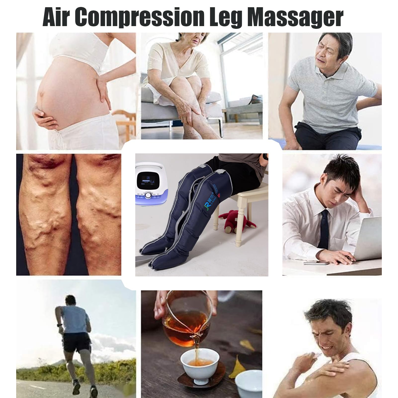 Botas Presoterapia para Casa, Masajeador De Piernas Completo con Calor, Maquina Presoterapia para Mejorar La CirculacióN SanguíNea Alivia El Dolor De Piernas Drenaje LinfáTico