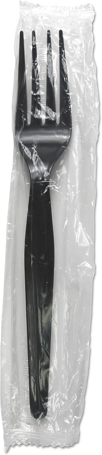 Boardwalk BWKFORKHWPSBIW Heavyweight Wrapped Polystyrene Fork Cutlery - Black (1000/Carton)