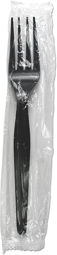 Heavyweight Wrapped Polystyrene Cutlery, Fork, Plastic, Black, 1,000/Carton