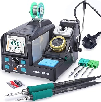 YIHUA 982D Precision Soldering Station with 3 C210 & 3 C245 Soldering Tips, Lead-Free Solder Wire, C210 & C245-Compatible Handpiece, AUTO Temp. Calibration, Sleep Mode, Full-Color Display UK Plug