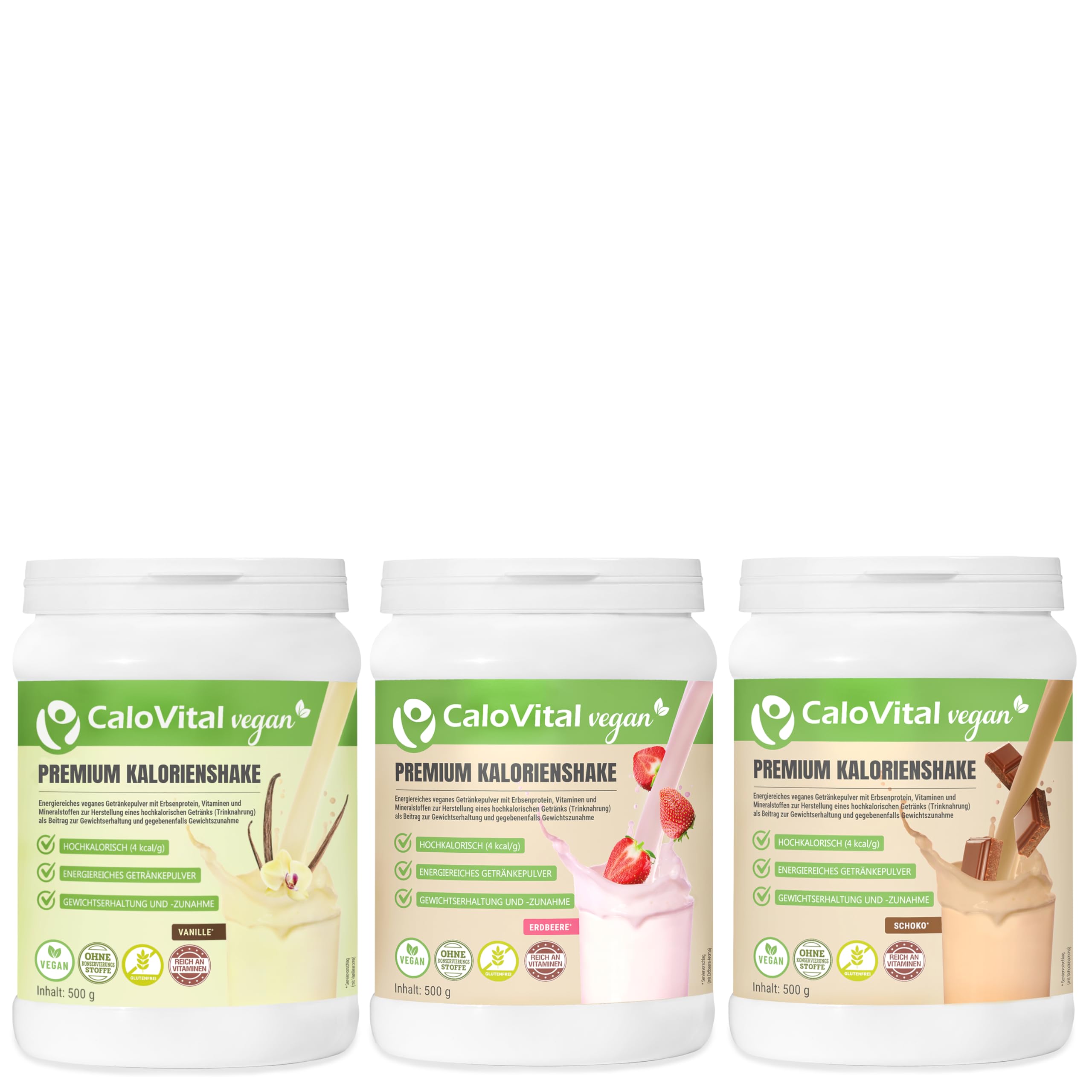 CaloVital Set risparmio di frullati calorici, vaniglia, fragola e cioccolato | Cibo vegano, cibo per astronauti con carboidrati, proteine, vitamine e minerali