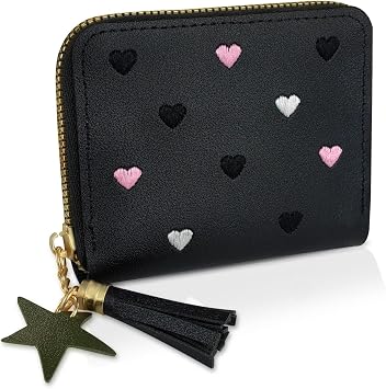 Ladies Purse Wallet, PU Leather Purse Lady Credit Card Holder with Star Pendant, Solid Color Wallet black