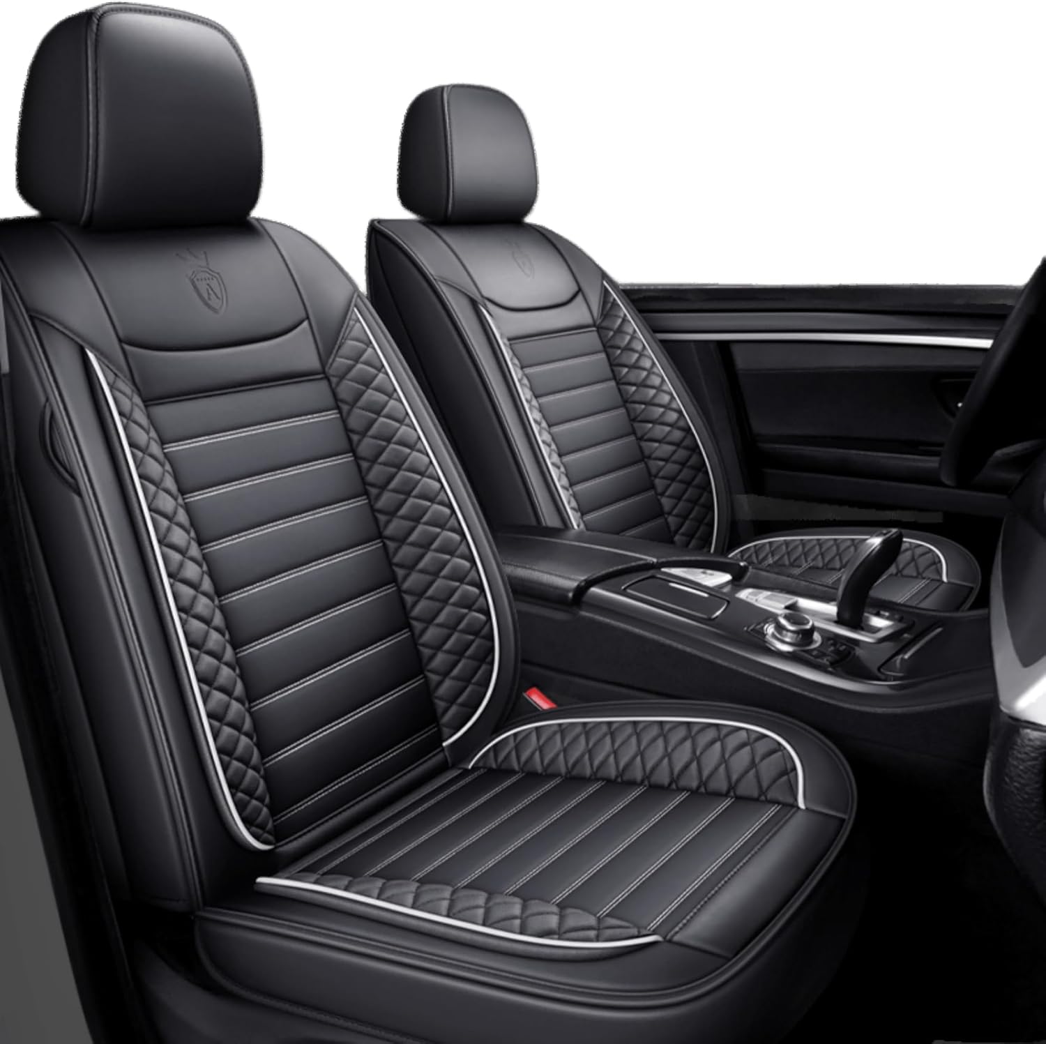 Custom Fit Waterproof Non-Slip Premium PU Leather Car Seat Covers Set Compatible with Toyota Camry 2005-2023 2024 Vehicle Seat Cushion Protector for Sedan SUV (Full Set 5 Seats,Black White)