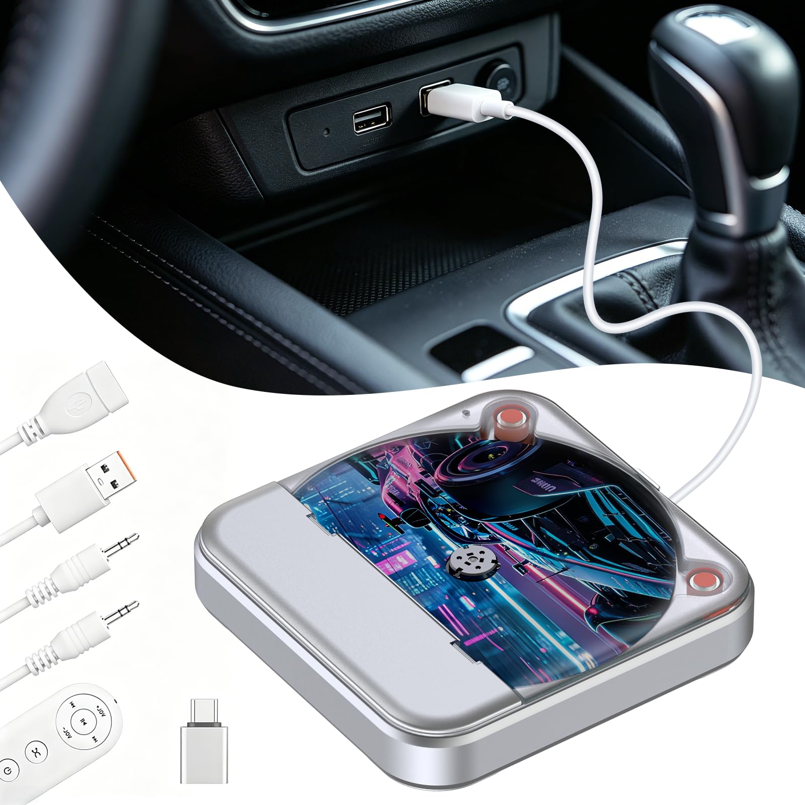 Lecteur CD Voiture USB CENXINY Externe Universel AUX Adaptateur USB-C Câble 1,5 m