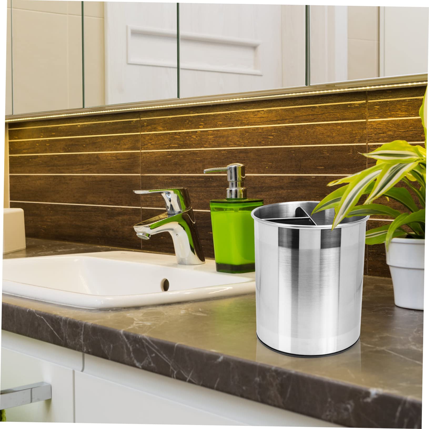 DOITOOL Support D'ustensiles de Cuisine en Acier Inoxydable Organisateur de Spatule Rotatif Seau de Rangement Multi-grilles