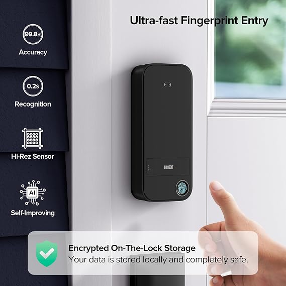 ThorBolt X1 Apple Home Key Lock, iOS ONLY Smart Keyless Entry HomeKit Door Lock with Fingerprint, Keypad Deadbolt Lock Works with HomeKit Over Thread (Border Router Required), IP65 Weatherproof, Black