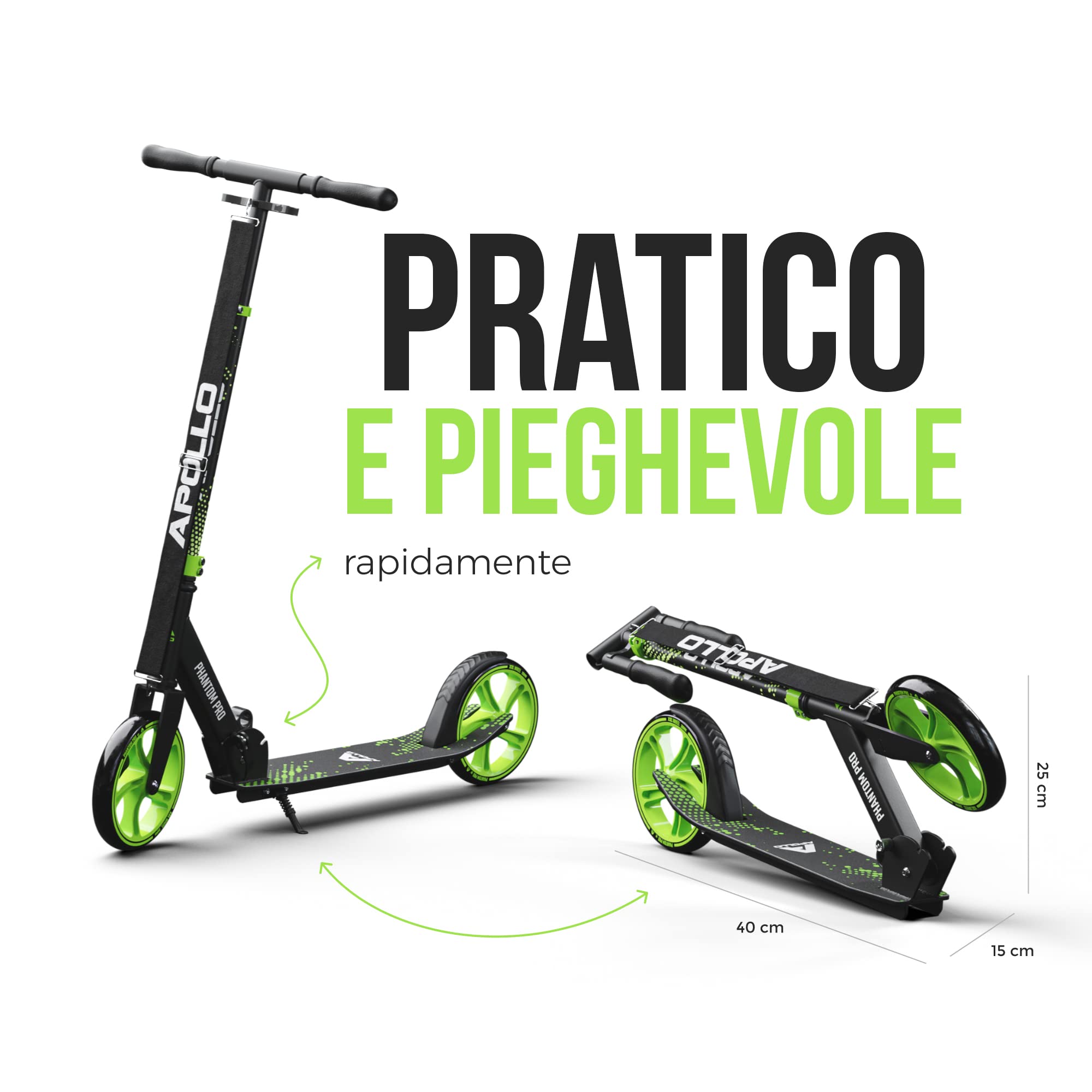 Apollo Monopattino XXL Phantom PRO - Monopattino Pieghevole e con Altezza Regolabile – Monopattino Bambina – Bambino ed Adulti – Monopattino Adulti Pieghevole