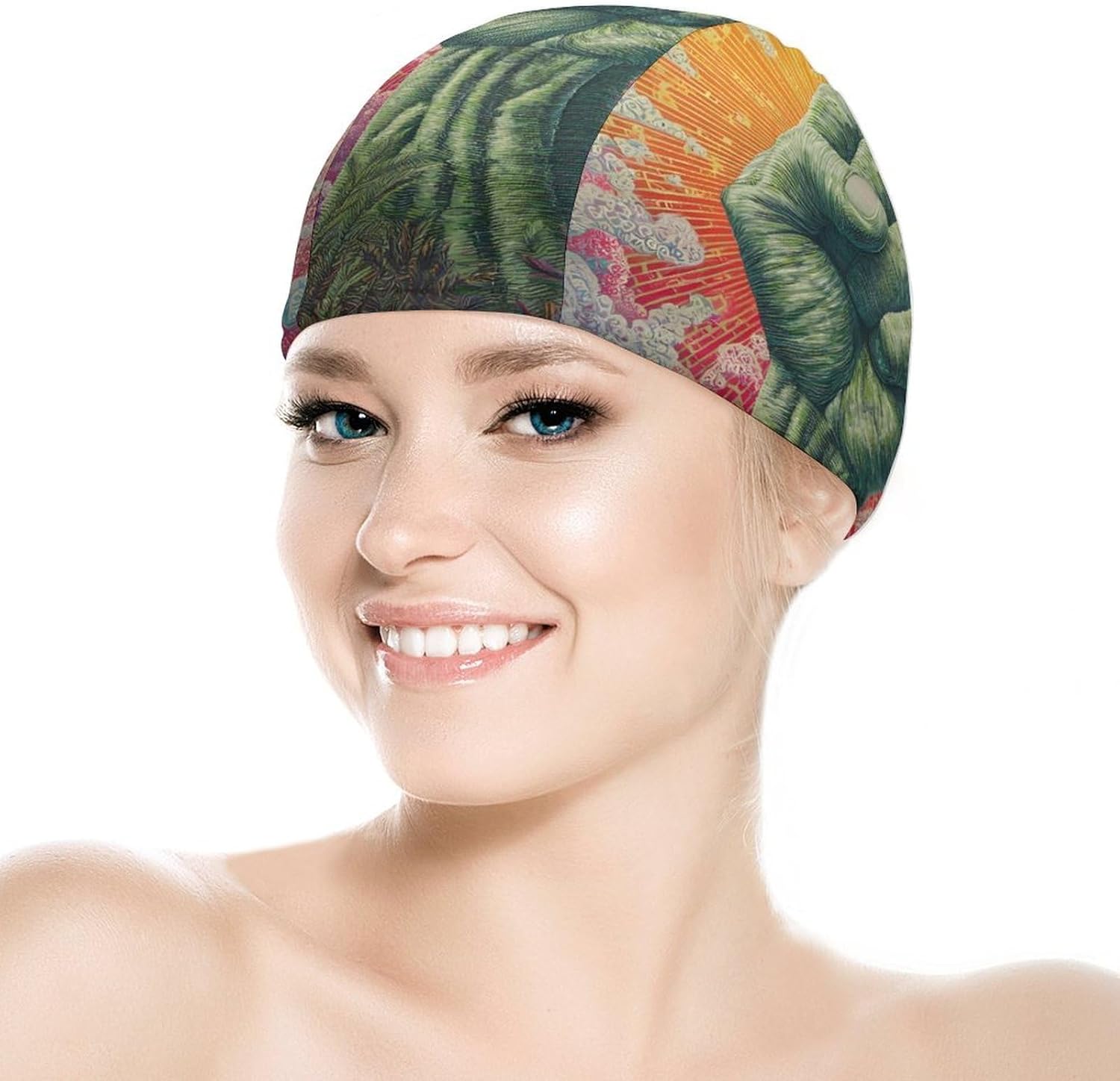 Psychedelic Weed Leaf Strong Fist Womens Swim Cap for Men Adult Swimming Hat Curly Short Medium Long Hair