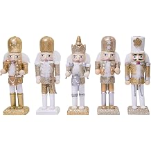 5PCS Wooden Nutcracker Soldier Ornament Set, 5 inch Xmas Tree Hanging Decor