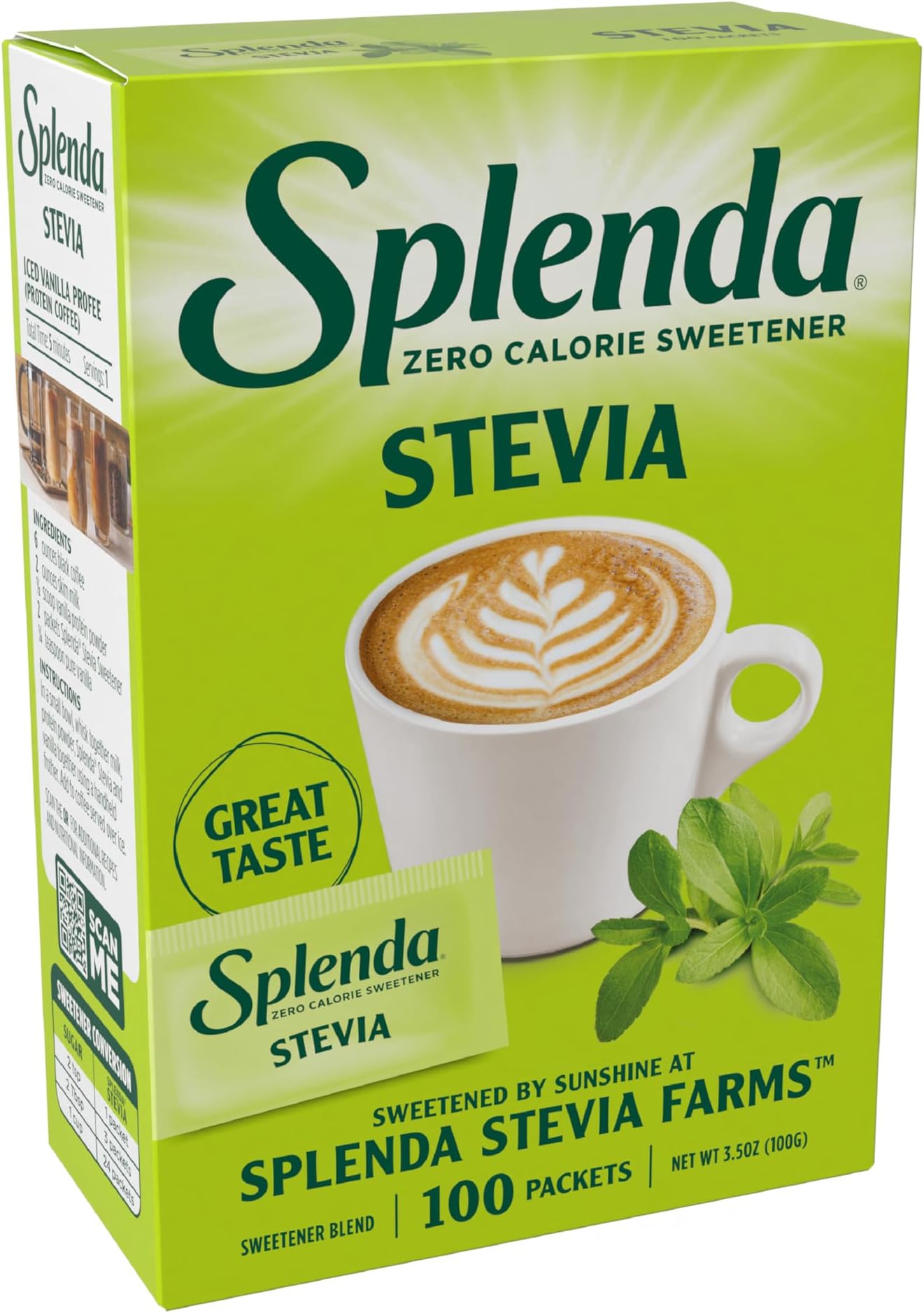 Stevia Zero Calorie Sweetener, Sugar Substitute Packets, 100 Count (Pack of 1)
