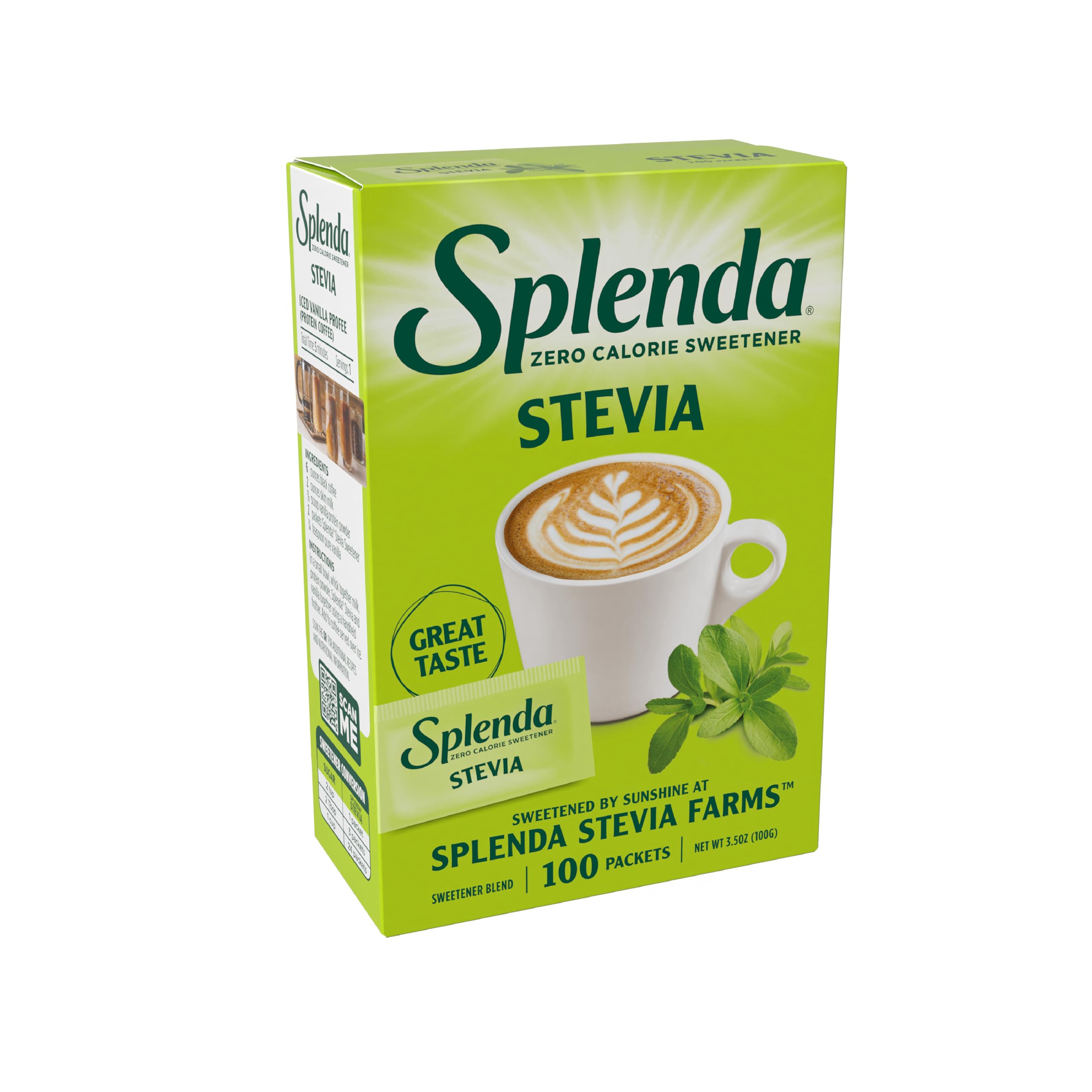 SPLENDA Stevia Zero Calorie Sweetener, Sugar Substitute Packets, 100 Count (Pack of 1)