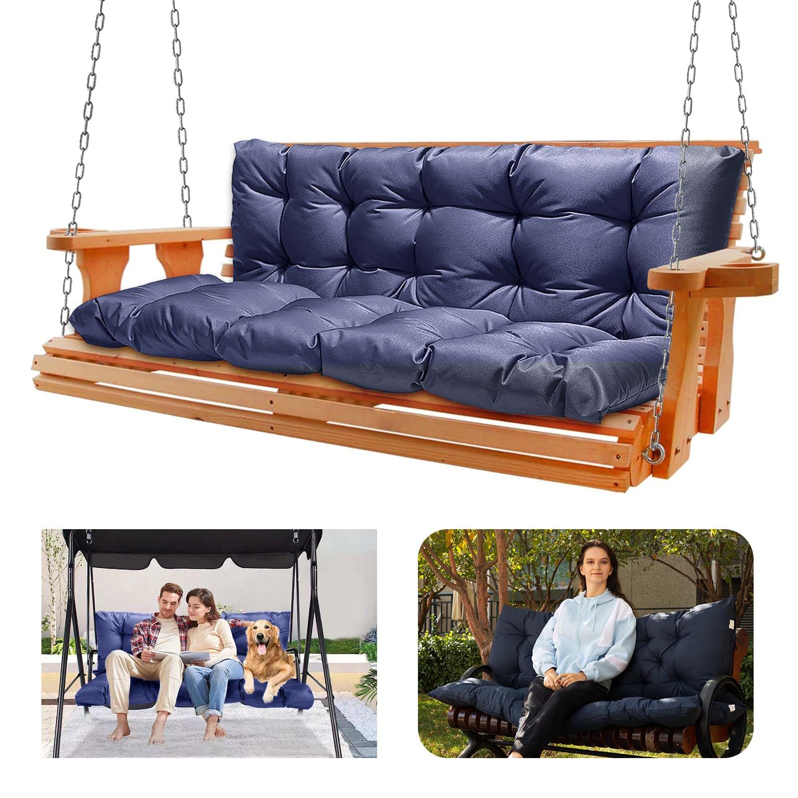 Porch Swing Cushion,Waterproof Bench Cushion for Outdoor Furniture with Backrest, Thickened Swing Cushions 2-3 Seater Replacement with Ties for Porch,Patio,Outdoor,Backyard and Garden