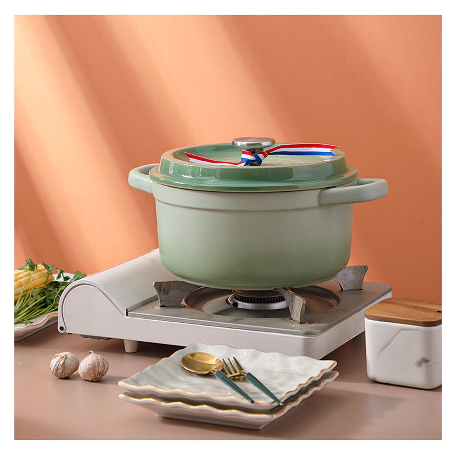 Garnek z pokrywką, gradientowy kolor, garnek ceramiczny premium z pokrywką, kuchenka gazowa, specjalny zapiekanka do pieca, emaliowanego garnka, 3 l (kolor: pomarańczowy)