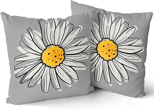 Miniatura 2 de Juego de 2 fundas de almohada de margaritas amarillas de 16 x 16 pulgadas, fundas de almohada florales modernas abstractas de flores, decoración del