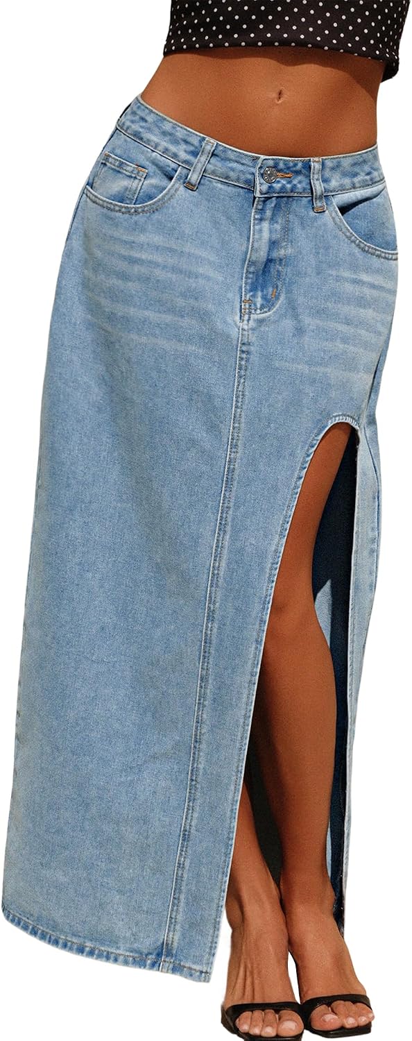 Jean Skirts for Women Maxi Side Slit Sexy Dress 2026 Summer Trendy Sexy Denim Long Skirt