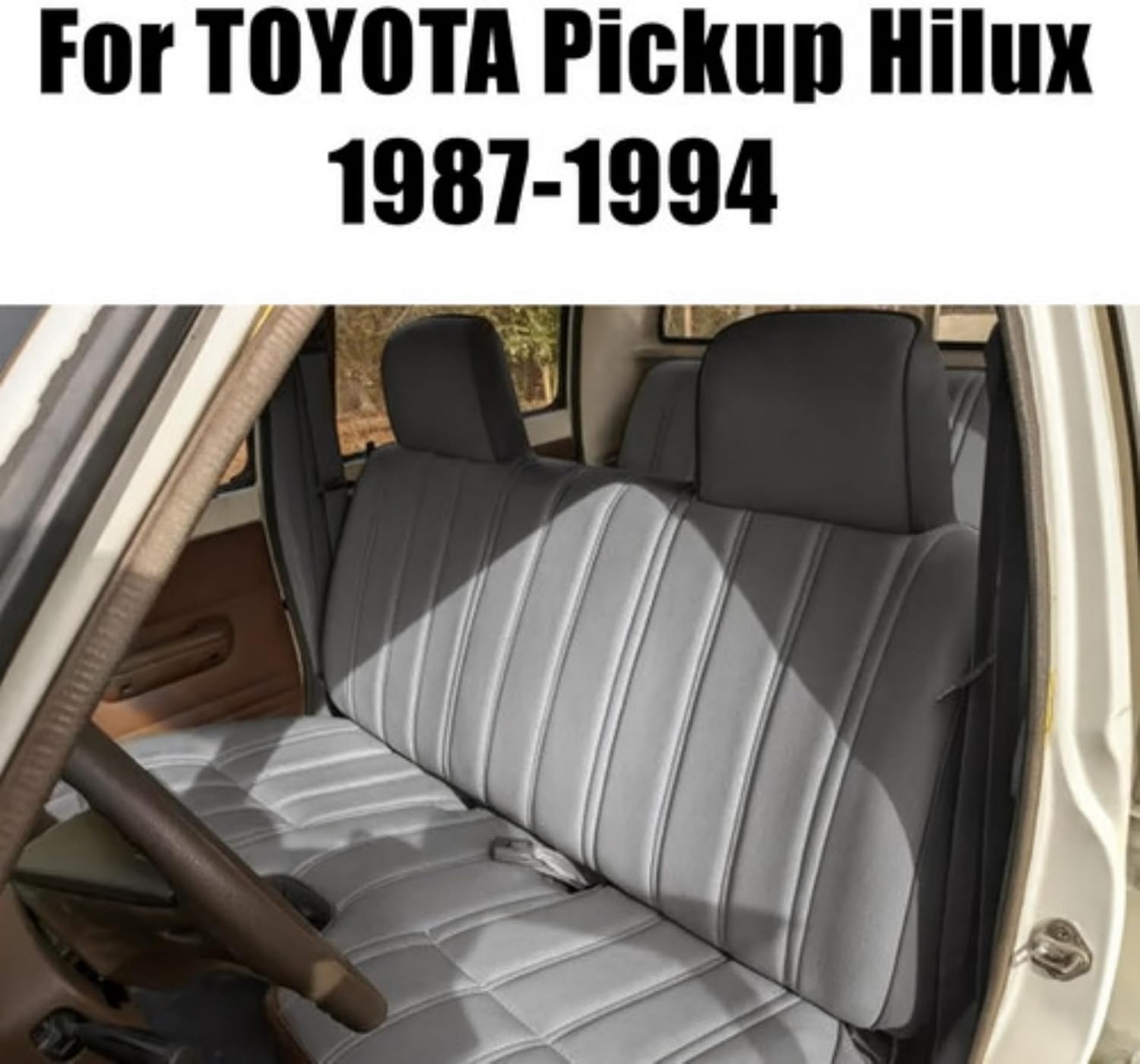 GXARTS Front Both Side Bottom and Top Lean Back Replacement Leather Bench Seat Cover Gray Compatible with Toyota Pickup Hilux 1987 1988 1989 1990 1991 1992 1993 1994