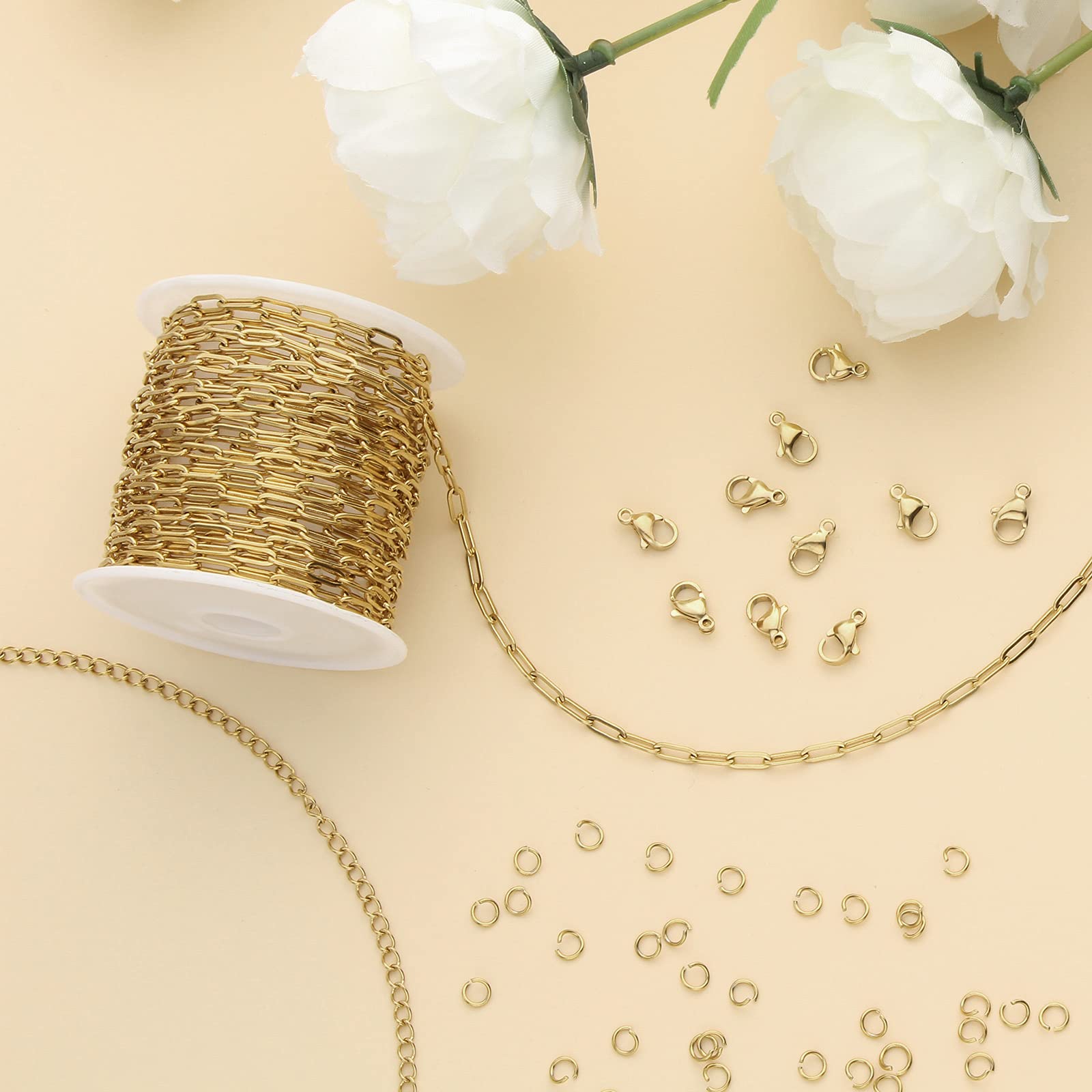 UMAOKANG 16.4ft Gold Paperclip Chain Roll - Stainless Steel Jewelry Chain Bulk With Clasps & Jump Rings - View #9