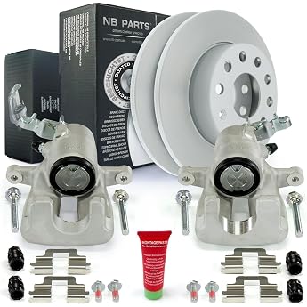 NB PARTS 2 x Brake Calipers and Rear Brake Discs Suitable for Audi A3 Seat Skoda Octavia VW Golf 5 6