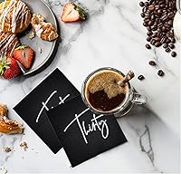 Vista 2 de 40 servilletas negras y plateadas para cumpleaños de 30 años, servilletas de cóctel para mujeres y hombres, servilletas desechables de postre