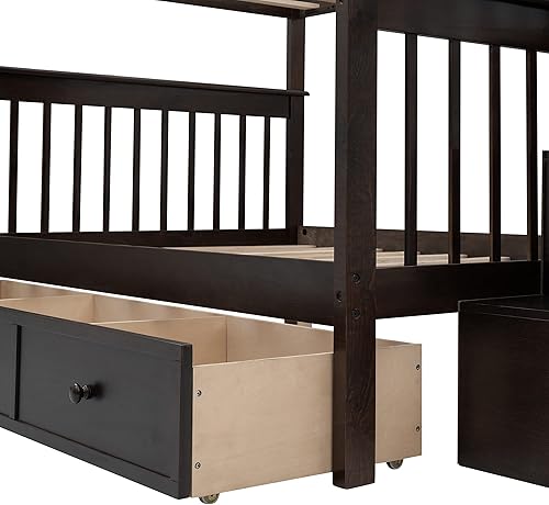 Miniatura 8 de Harper  Bright Designs Litera completa sobre matrimonial con 3 cajones litera de madera maciza con almacenamiento y riel de protección se puede