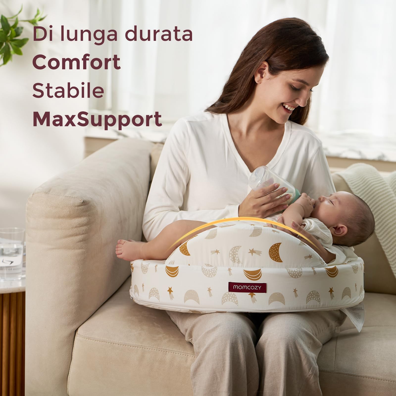 momcozy Cuscino per Allattamento con Sponde di Sicurezza, Memory Foam Ferma ed Elastico, Supporto Ergonomico Stabile, Cuscino Ampio, Fodera Rimovibile e Regolabile，Cielo Stellato