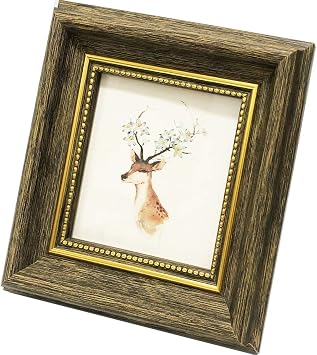 4x4 Picture Frame Gold Edge Wood Grain .Photo Frame Front Opening Display 3 1/4x3 1/4 inch.Plexiglass PanelPlastic not Glass. Must Peel Off Protective Film.Table Top Display and Wall.