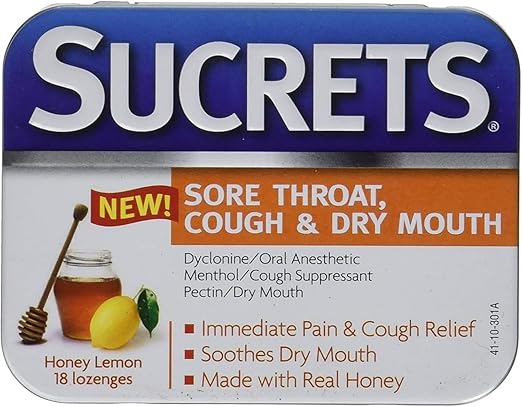 Sucrets Sore Throat & Cough Lozenges | Honey Lemon | 18 Count Each | Pack of 2
