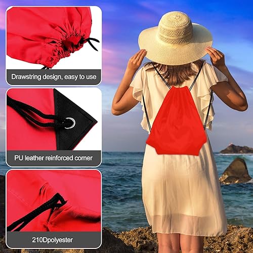 Miniatura 3 de KUUQA Mochila con Cordón Bolsas a Granel Bolsas de Cuerda Bolsas de Almacenamiento para Deporte Gimnasio Viajes, Rojo, Moderno