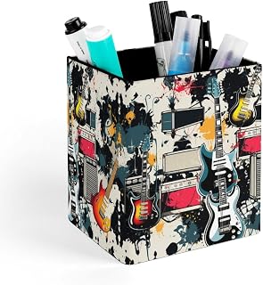 Rock Music Pattern Pen Holder Waterproof PU Pencil Cup Women Makeup Brush Holder Cute Office Desk Organizer Accessories for Home Office