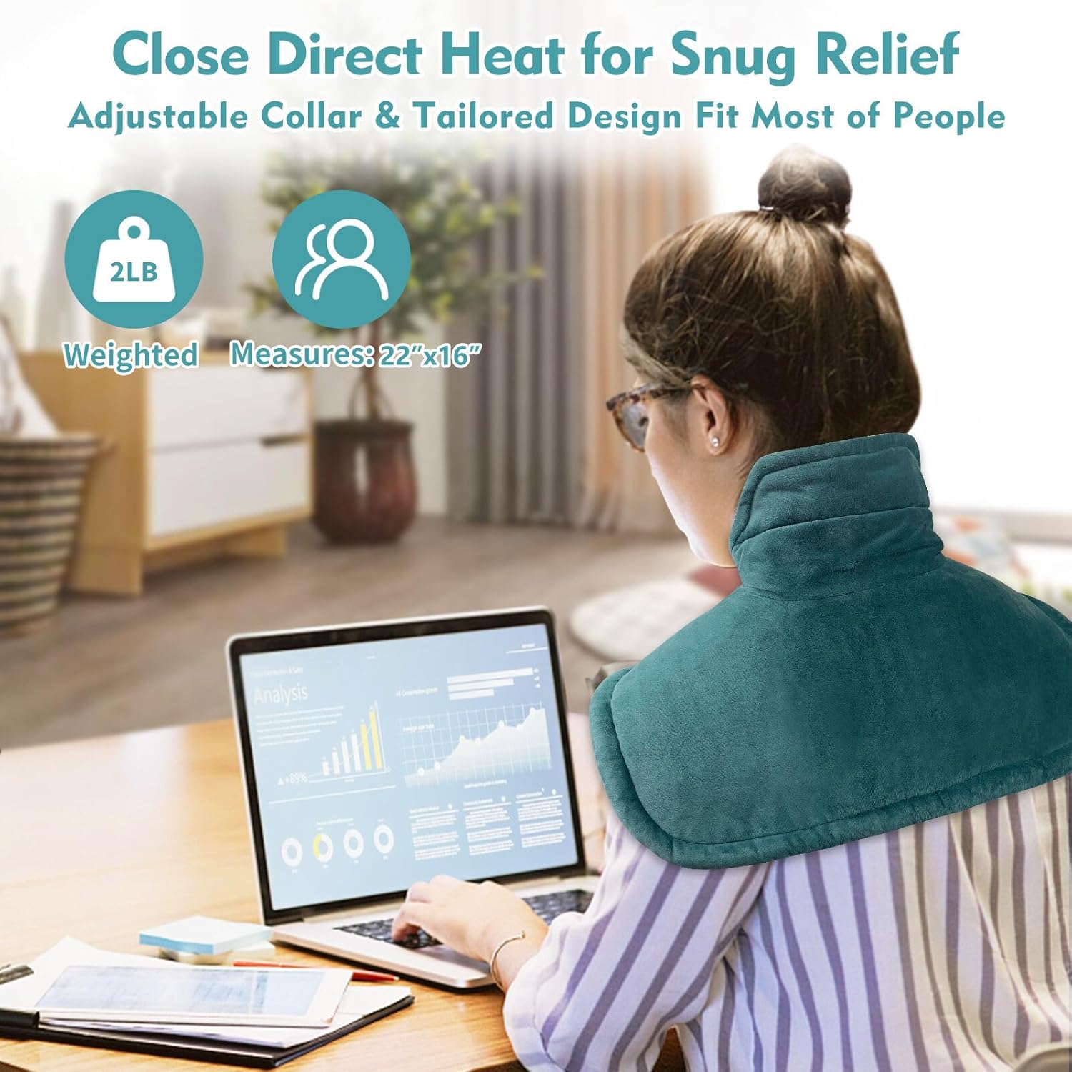 Heating Pad for Neck and Shoulders Weighted for Pain Relief, Shoulder Heating Pads Electric Heated Neck Wrap, Gifts for Women Mom Men Dad Christmas, 6 Heat Settings, 4 Auto-Off - Image 2