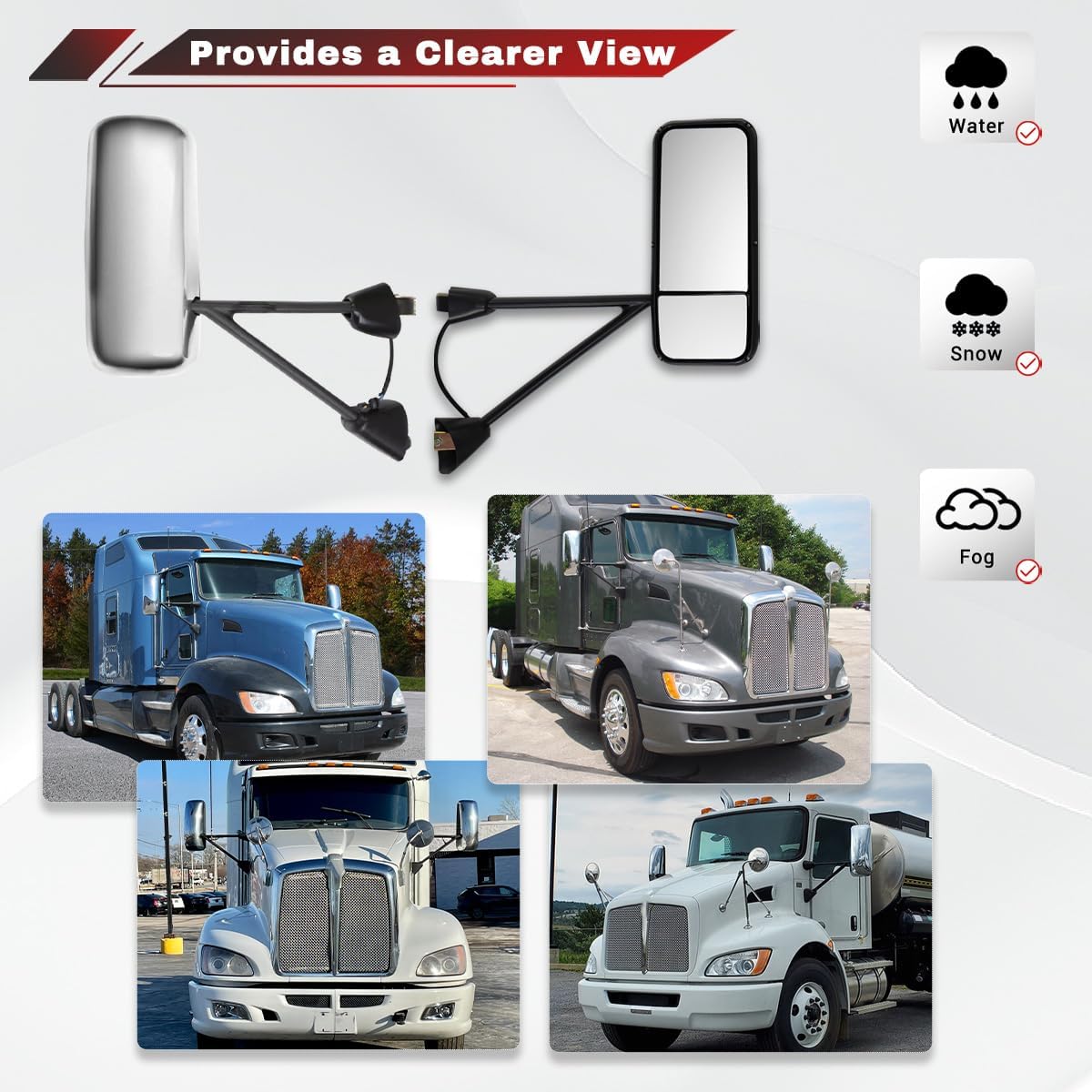 Door Mirror for Kenworth T660 T600 T370 2008-2015 Replacement Driver Side Left Mirrors for Kenworth T660 Heated Adjustable Mirror for T660 T600 T370 Semi Truck Accessories Chrome
