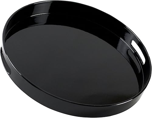 10 Strawberry Street Bandeja redonda de laca de 13.5" con asas, color negro