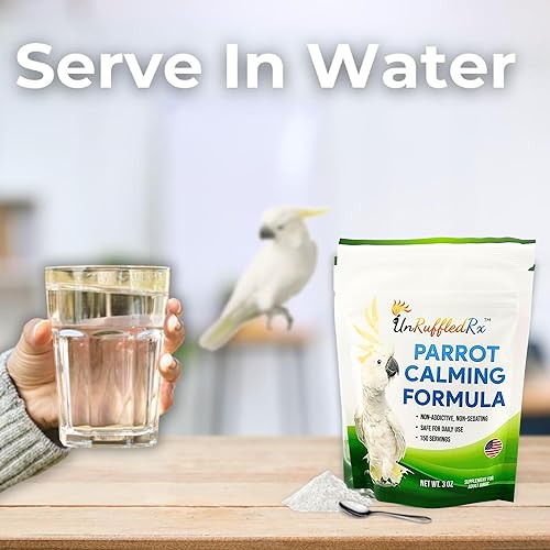 Miniatura 3 de UnRuffledRx™ Fórmula calmante para loros – Ayuda a las aves a mantenerse frías durante fuegos artificiales, visitantes y viajes – Alivia gritos,