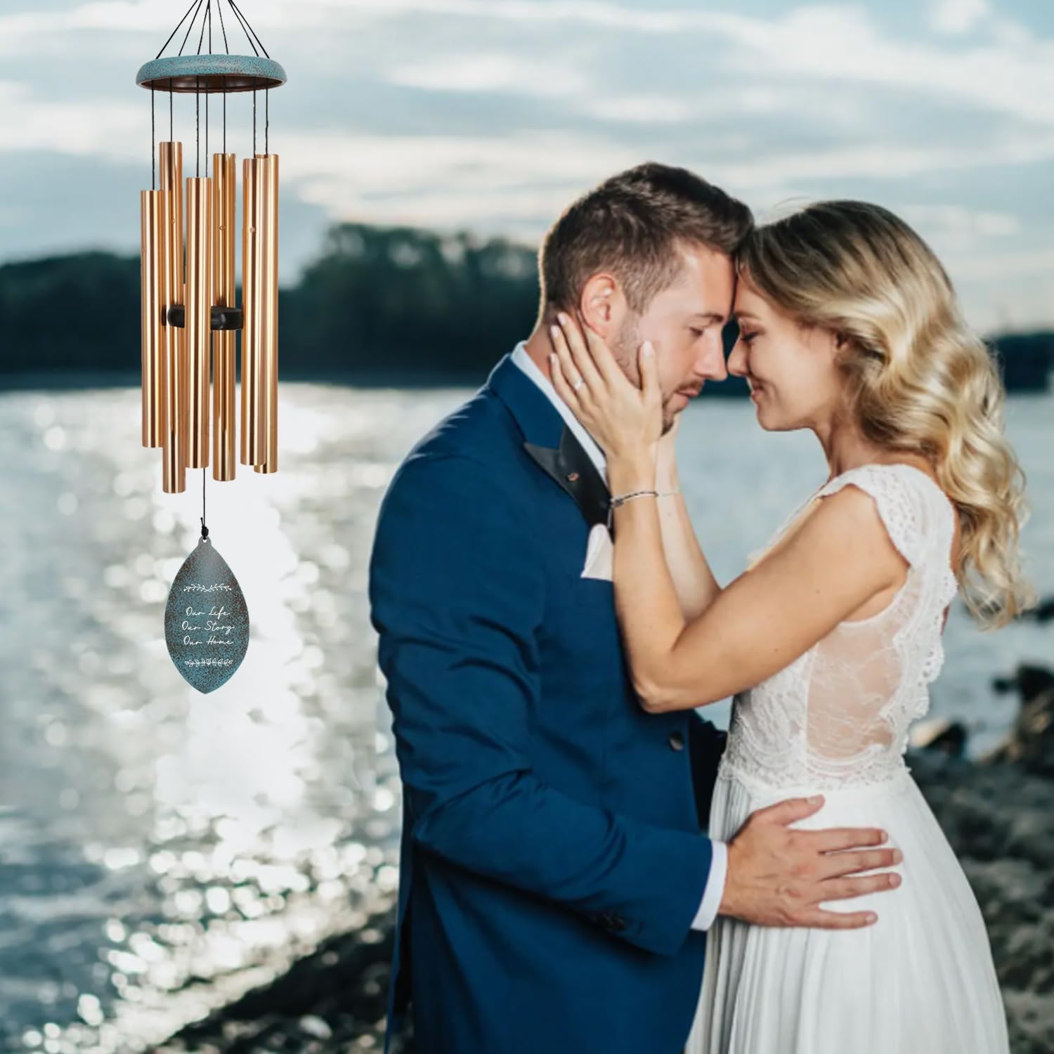 Personalized Wedding Wind Chimes, 36inch Customized Wedding Gifts for Couples, Anniversary Wind Chime for Husband/Wife, Loving Story Outdoor Decor (Produced in USA)