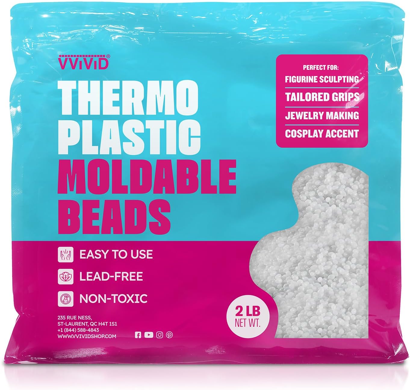 VViViD Thermoplastic Moldable Beads (2lbs) Meltable Thermal Polymorph Plastic Pellets for Modeling, Crafts, DIY, Cosplay, Sculpting and Temporary Repair