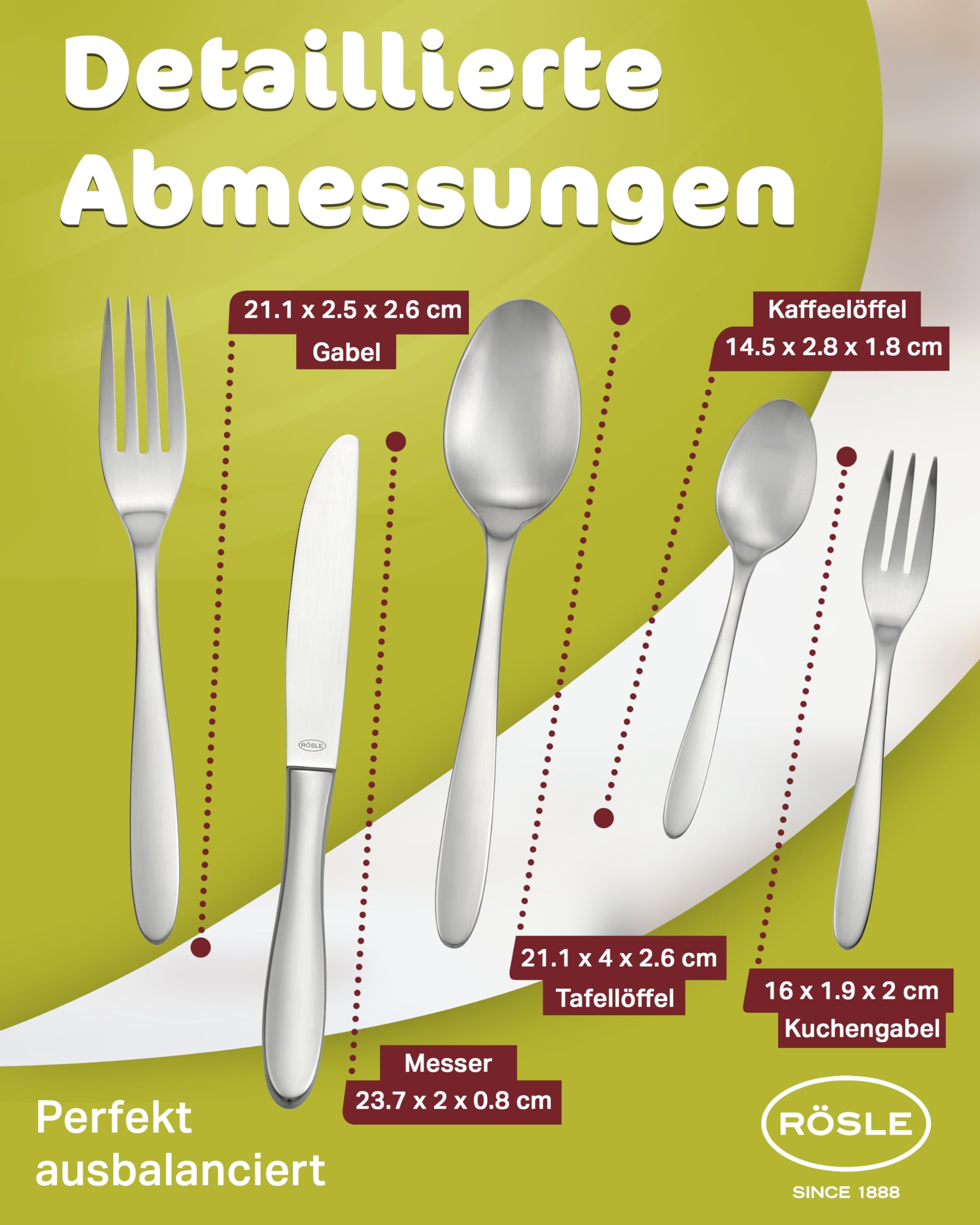 RÖSLE CULTURE Lot de 60 couverts de qualité supérieure pour 12 personnes en acier inoxydable 18/10, acier à lame, poli mat, passe au lave-vaisselle