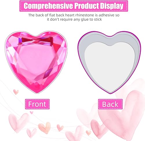Vista 4 de Chuangdi 516 calcomanías de diamantes de imitación de corazón, acrílicas, gemas de corazón, gemas de cristal, autoadhesivas, parte trasera plana
