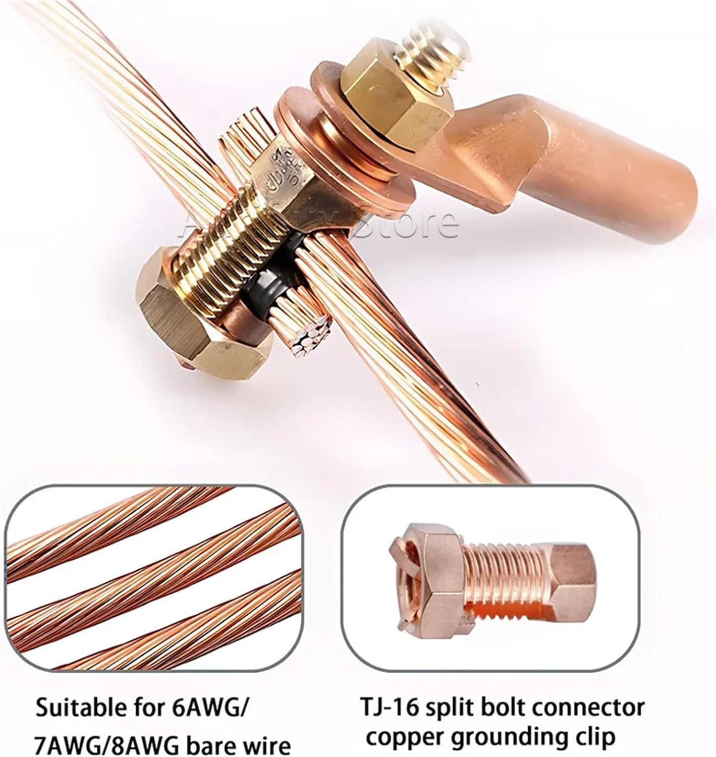 Split Bolt Wire Connector Copper Grounding Split Bolt Connector for 10 16 25 35mm Bare Cable -Electrical Equipment and Wire(TJ-10)