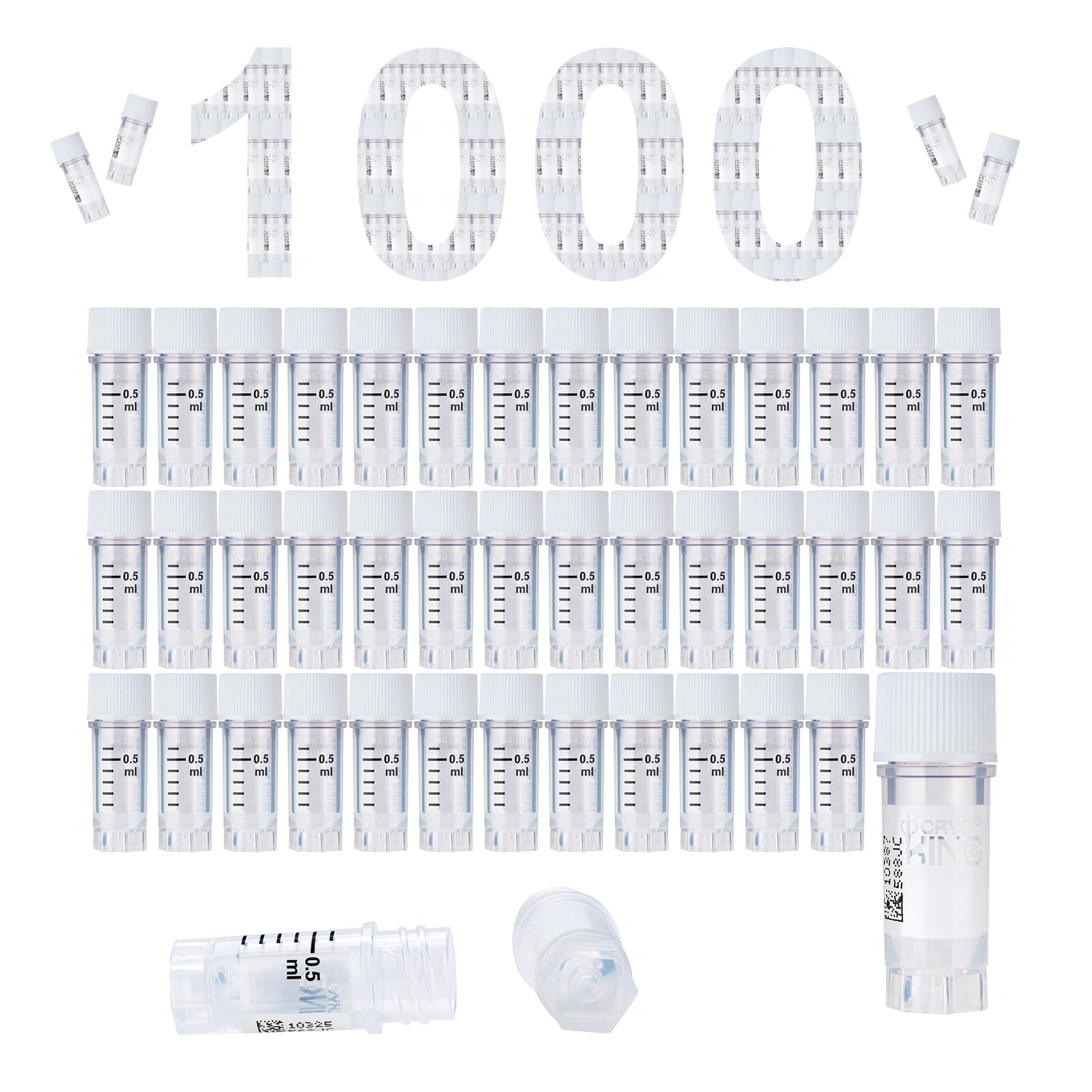 1000 sztuk plastikowych probówek kriologicznych, 2 ml, rurki do próbkowania z tworzywa sztucznego, laboratoryjne rurki do zamrażania z kodem identyfikacyjnym, plastikowe rurki z nakrętką i absolwentem